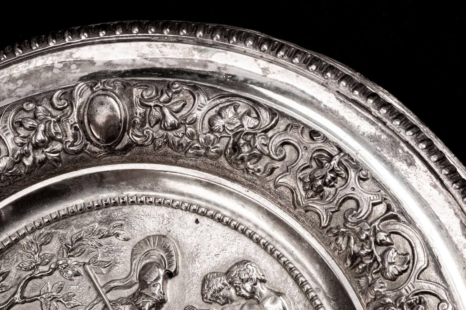 A Pair of Victorian Silverplated Mythological Circular Chargers