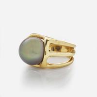 A 14K Yellow Gold and South Sea Black Pearl Ring