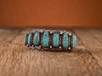 Navajo Stamped Silver and #8 Turquoise Cuff Bracelet