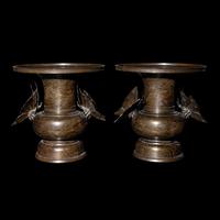A Pair of Japanese Inlaid Bronze 'Butterfly' Vases, Late Edo/Early Meiji Period