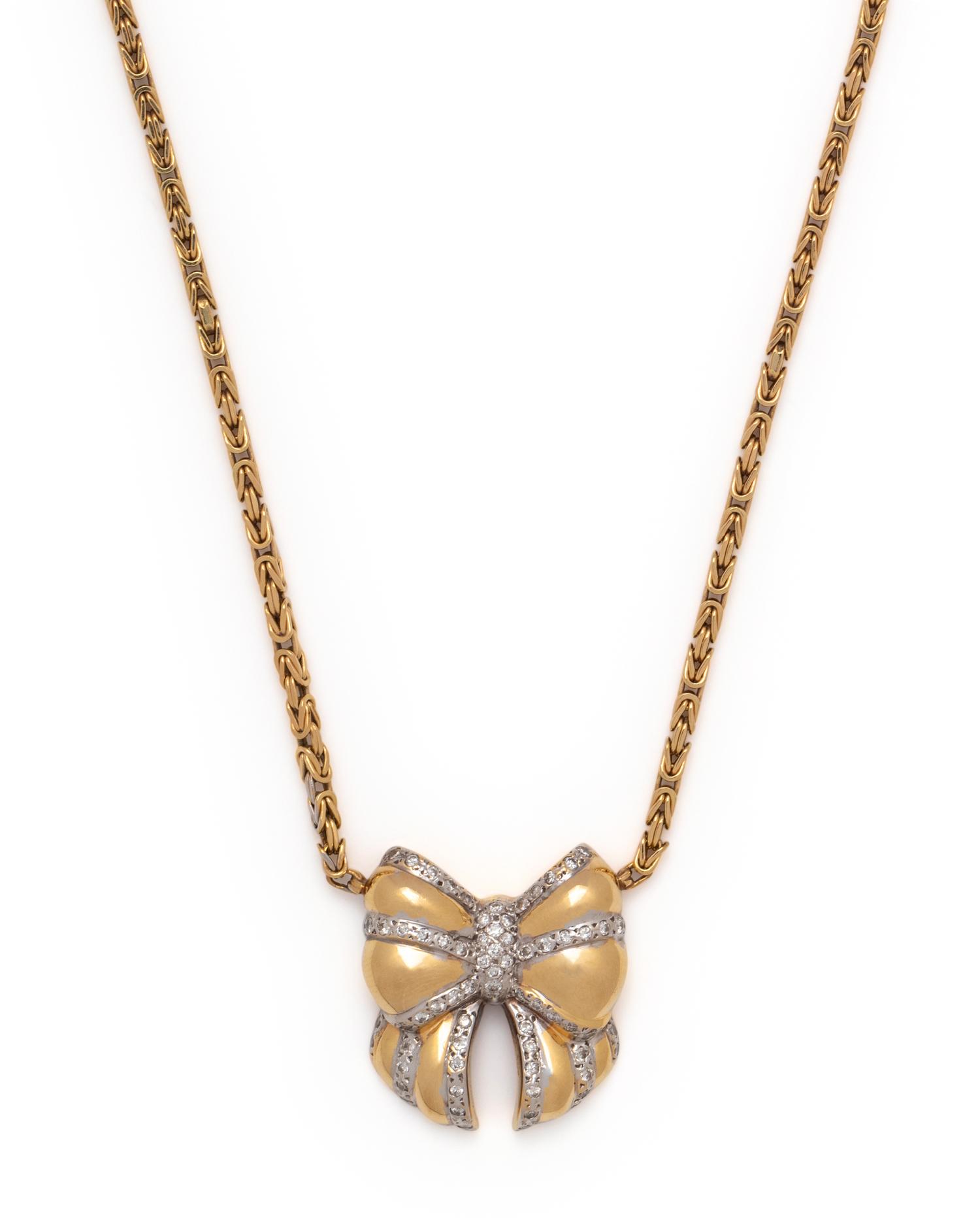YELLOW GOLD AND DIAMOND BOW NECKLACE