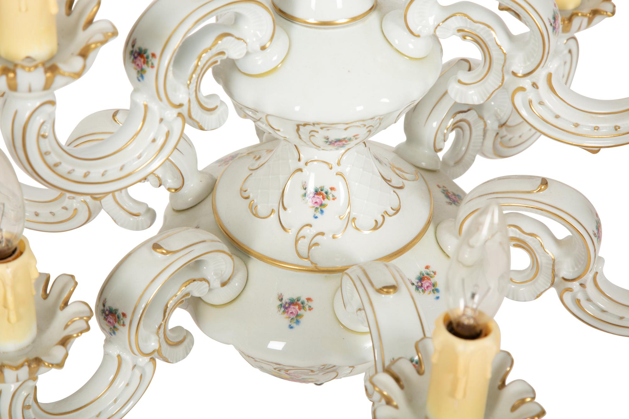 A Lindner Kueps Bavaria San Souci Porcelain Nine-Light Chandelier