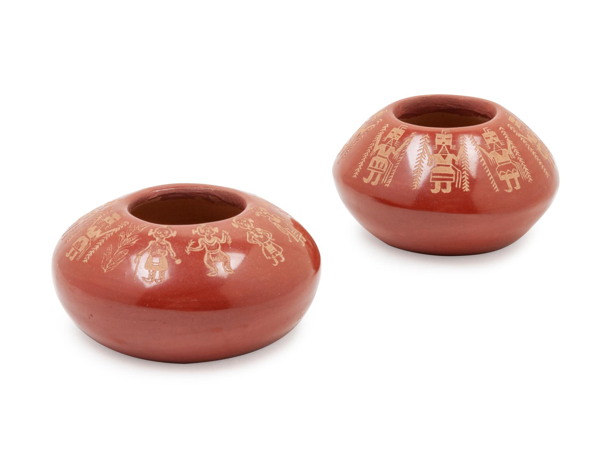 Group of Two Redware Bowls with Kachina Design