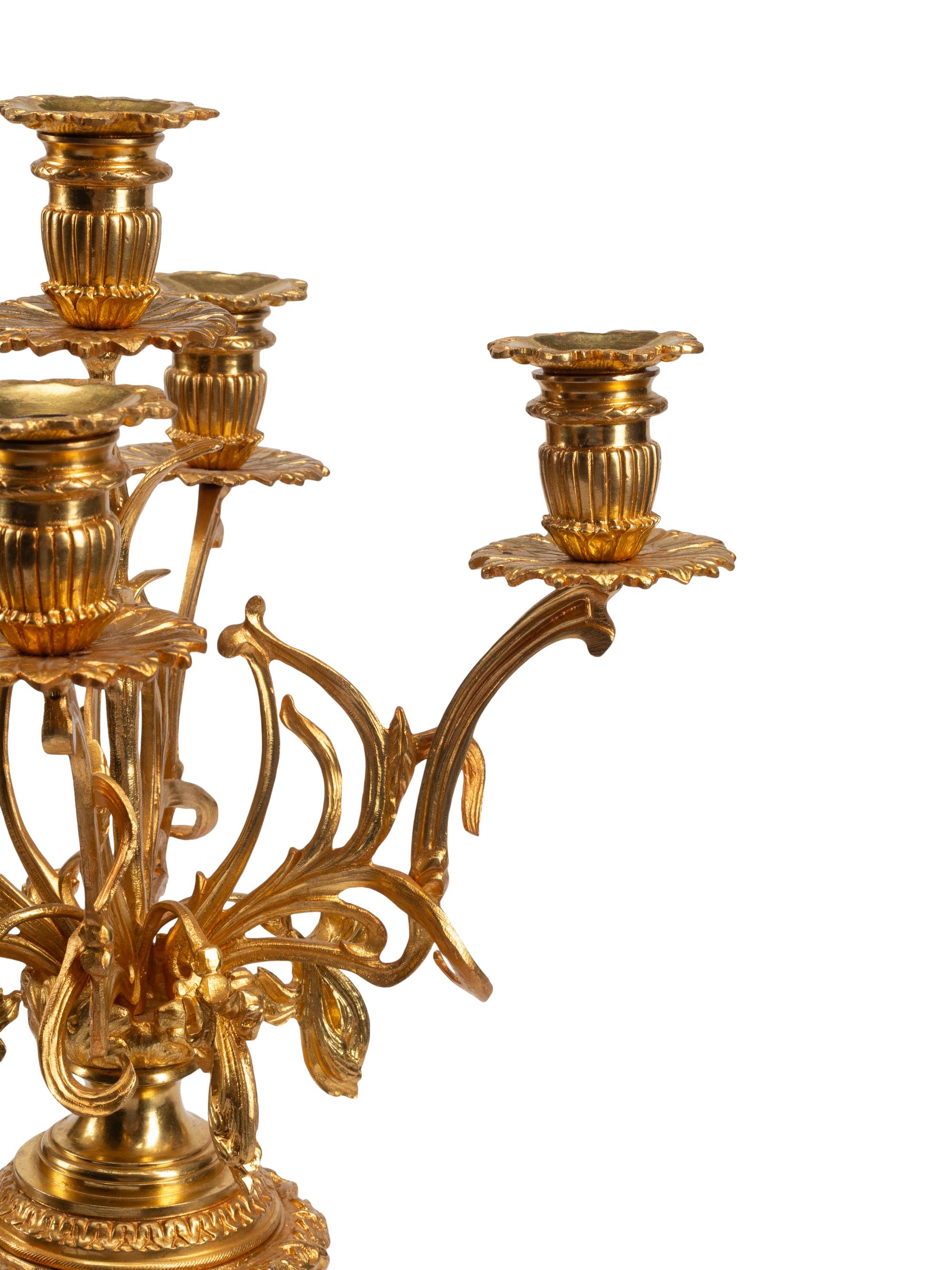 A Pair of Gilt Bronze and Japanese Satsuma Porcelain Candelabra