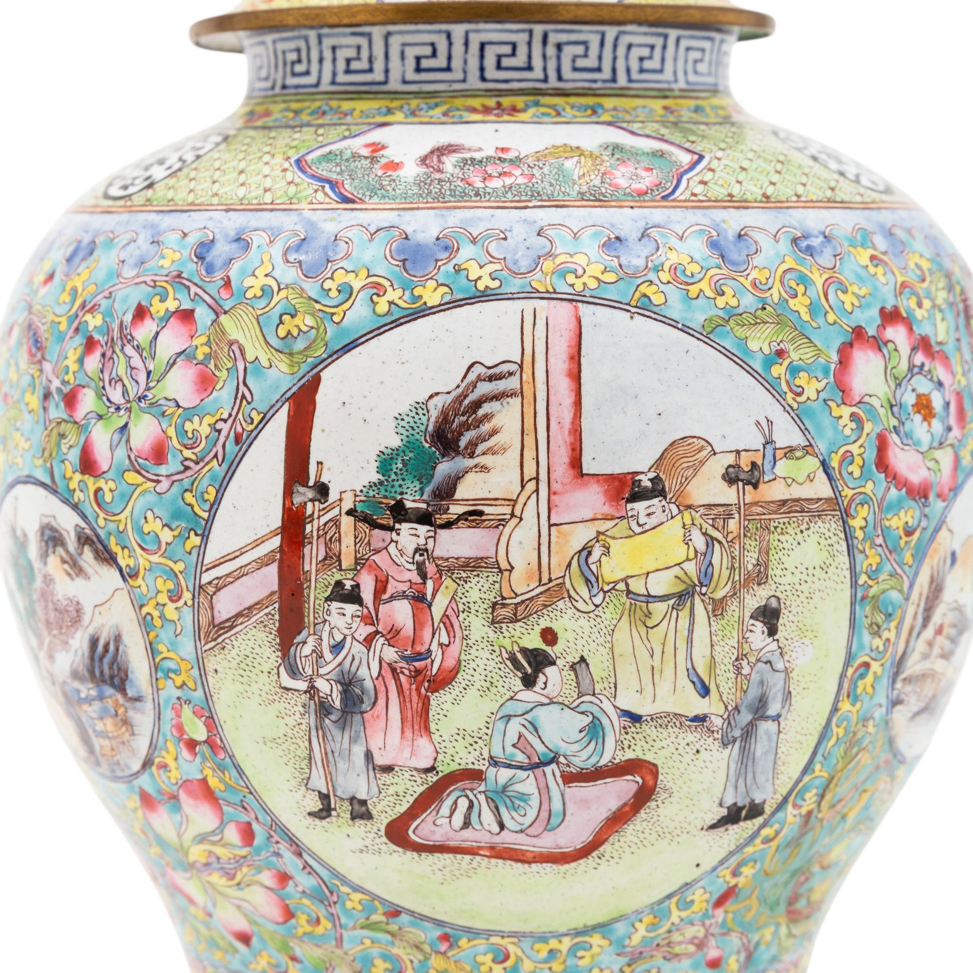 A Pair of Canton Enamel Jars and Covers
