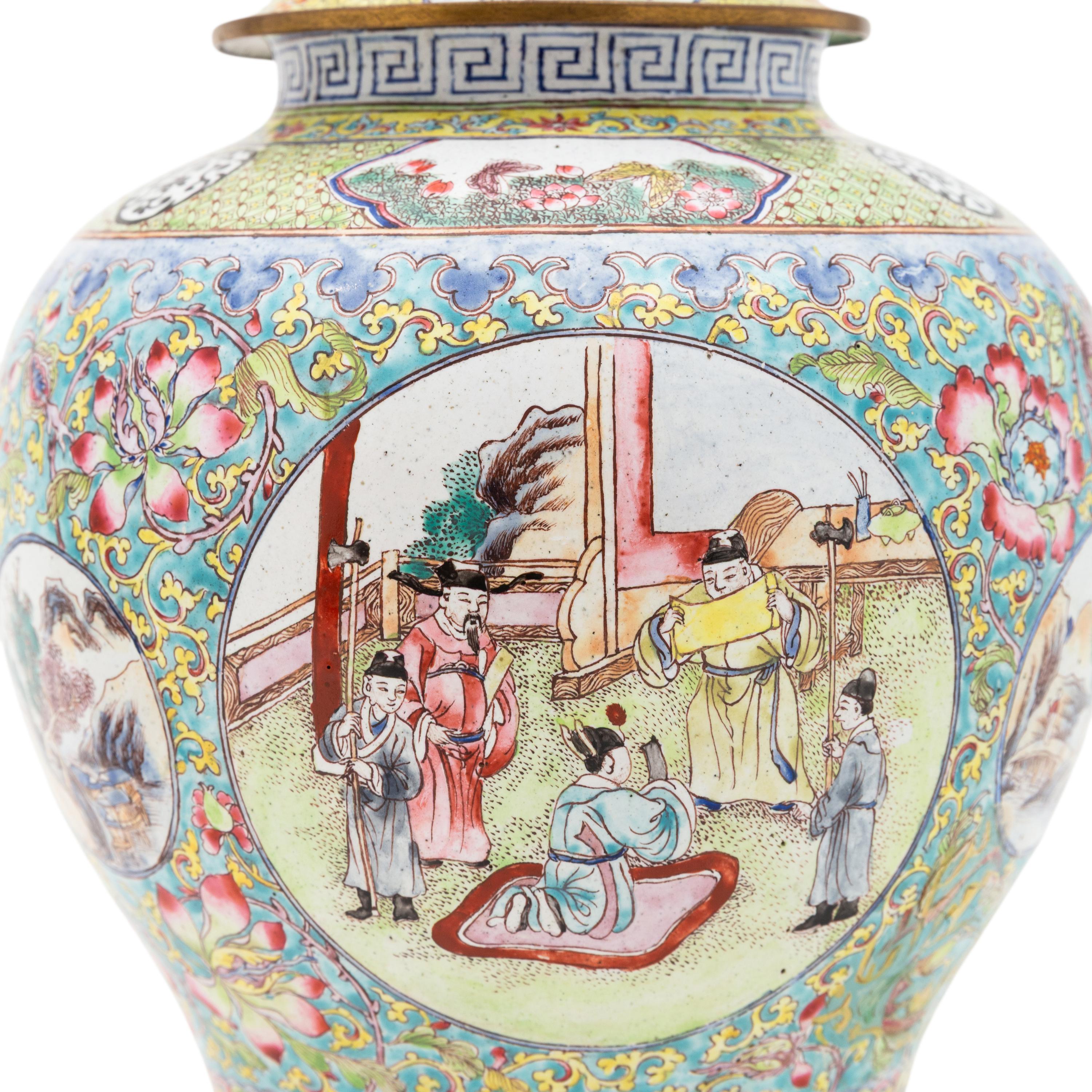 A Pair of Canton Enamel Jars and Covers