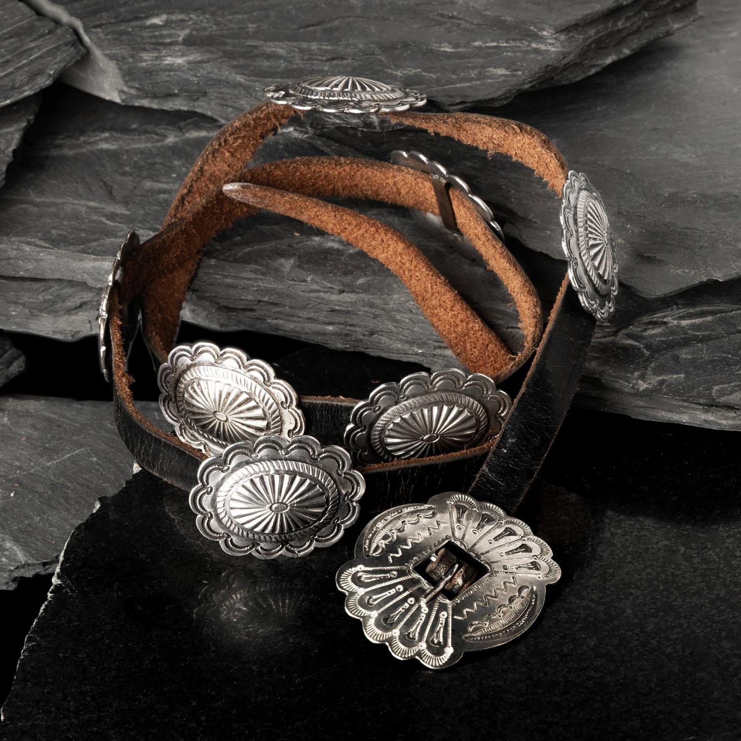 Navajo Stamped Silver Concha Belt