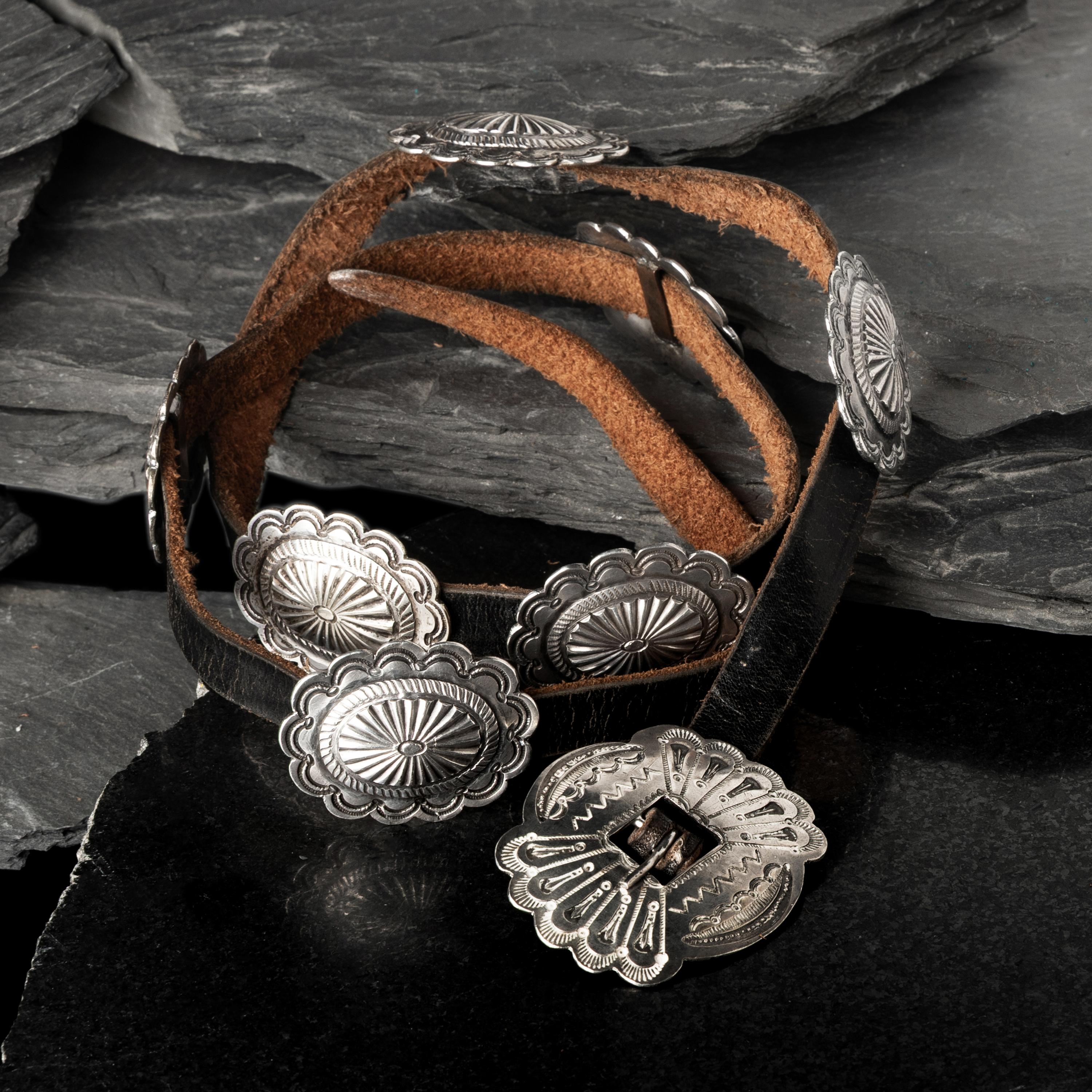 Navajo Stamped Silver Concha Belt