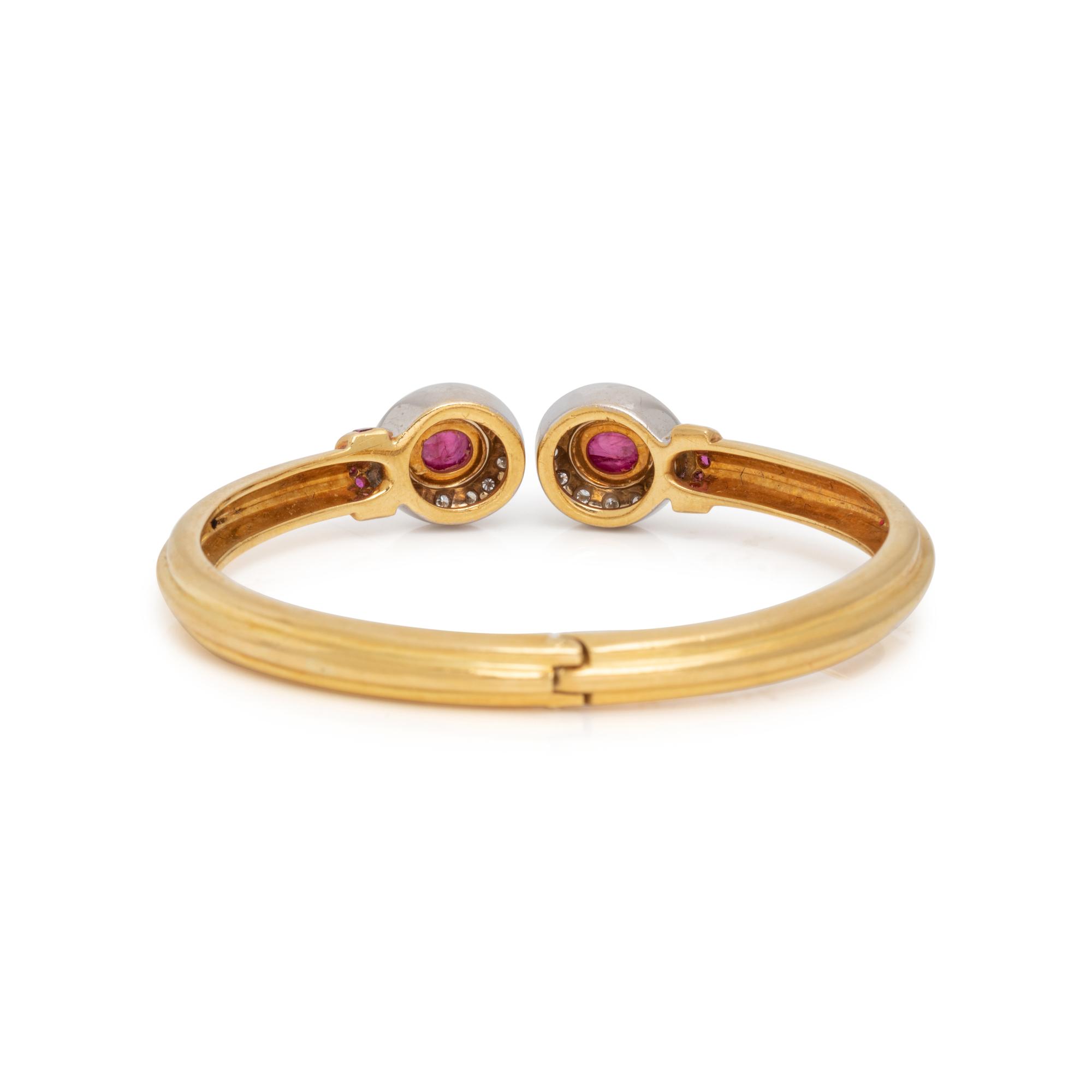 BICOLOR GOLD, RUBY AND DIAMOND CUFF BRACELET