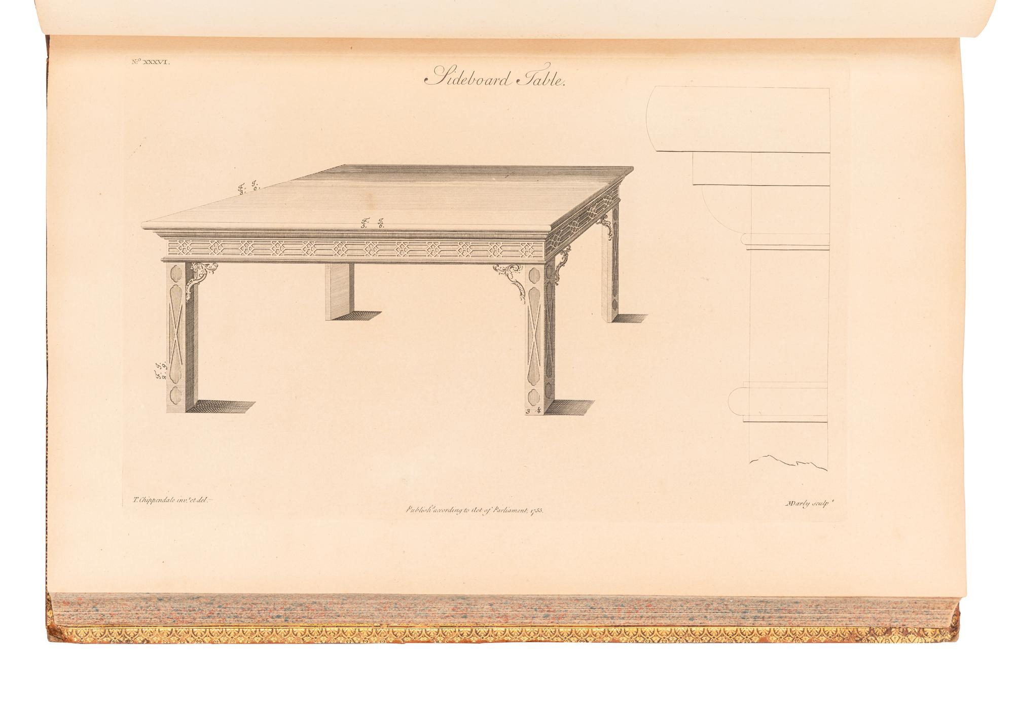 CHIPPENDALE, Thomas (1718-1779). The Gentleman and Cabinet-Maker's Director: being a large collection of the most elegant and useful designs of household furniture. London: J. Haberkorn for the author and others, 1755.