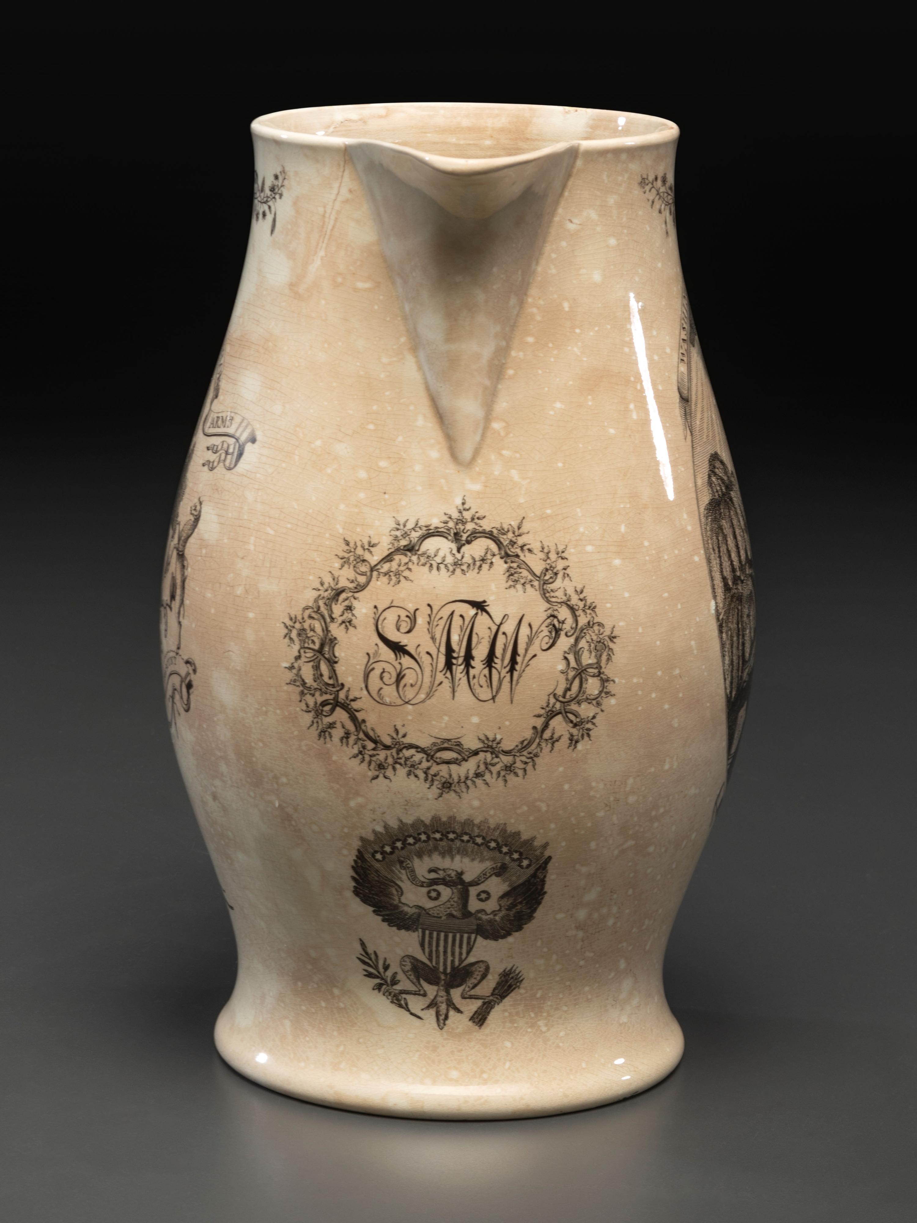 A Liverpool Transfer-Printed Creamware 'Washington in Glory, America in Tears' Memorial Pitcher