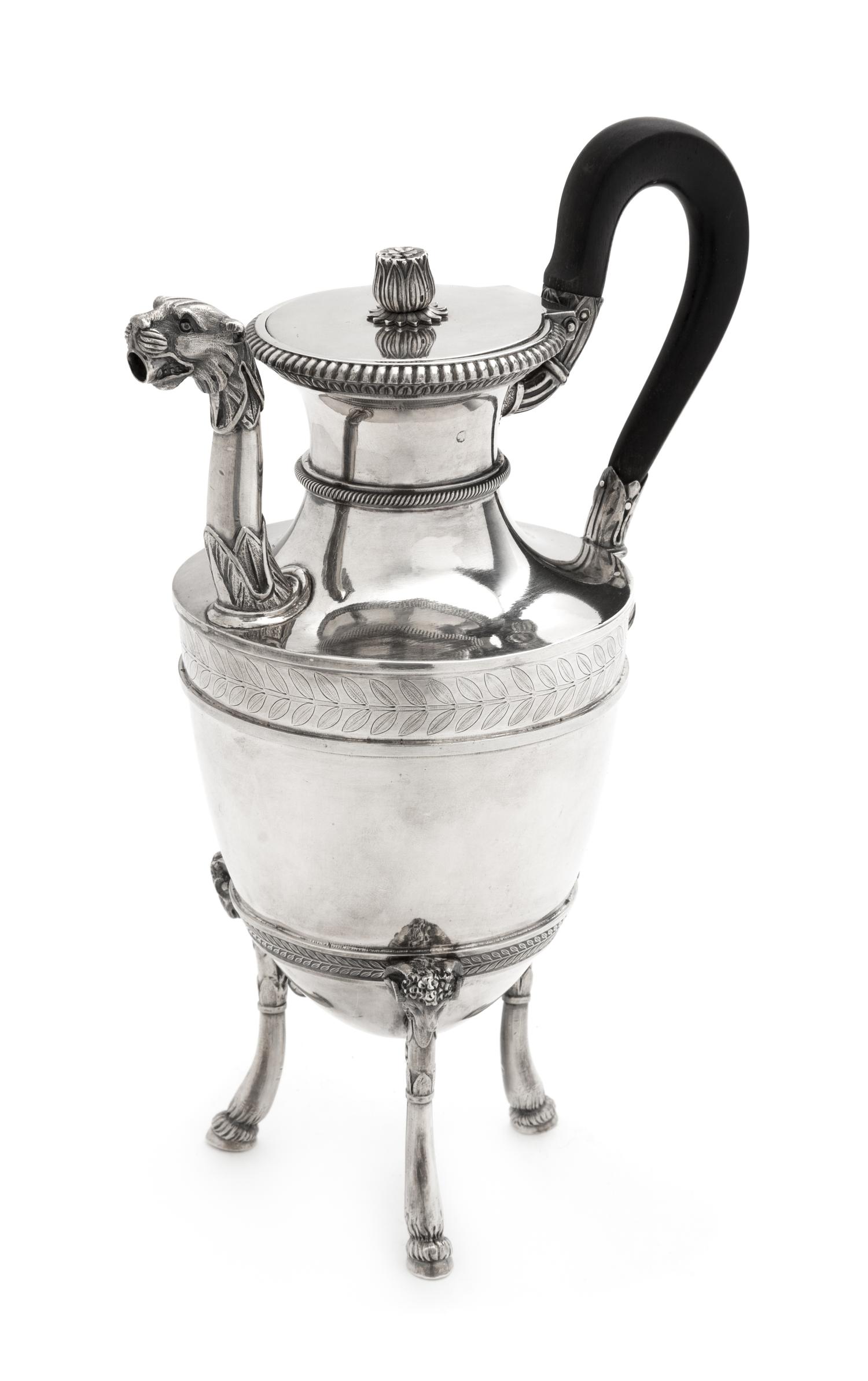 A French Silver Coffee Pot, Jean-Baptiste-Claude Odiot, Paris, First Quarter 19th Century, the hinged top with a blossom finial, the sp
