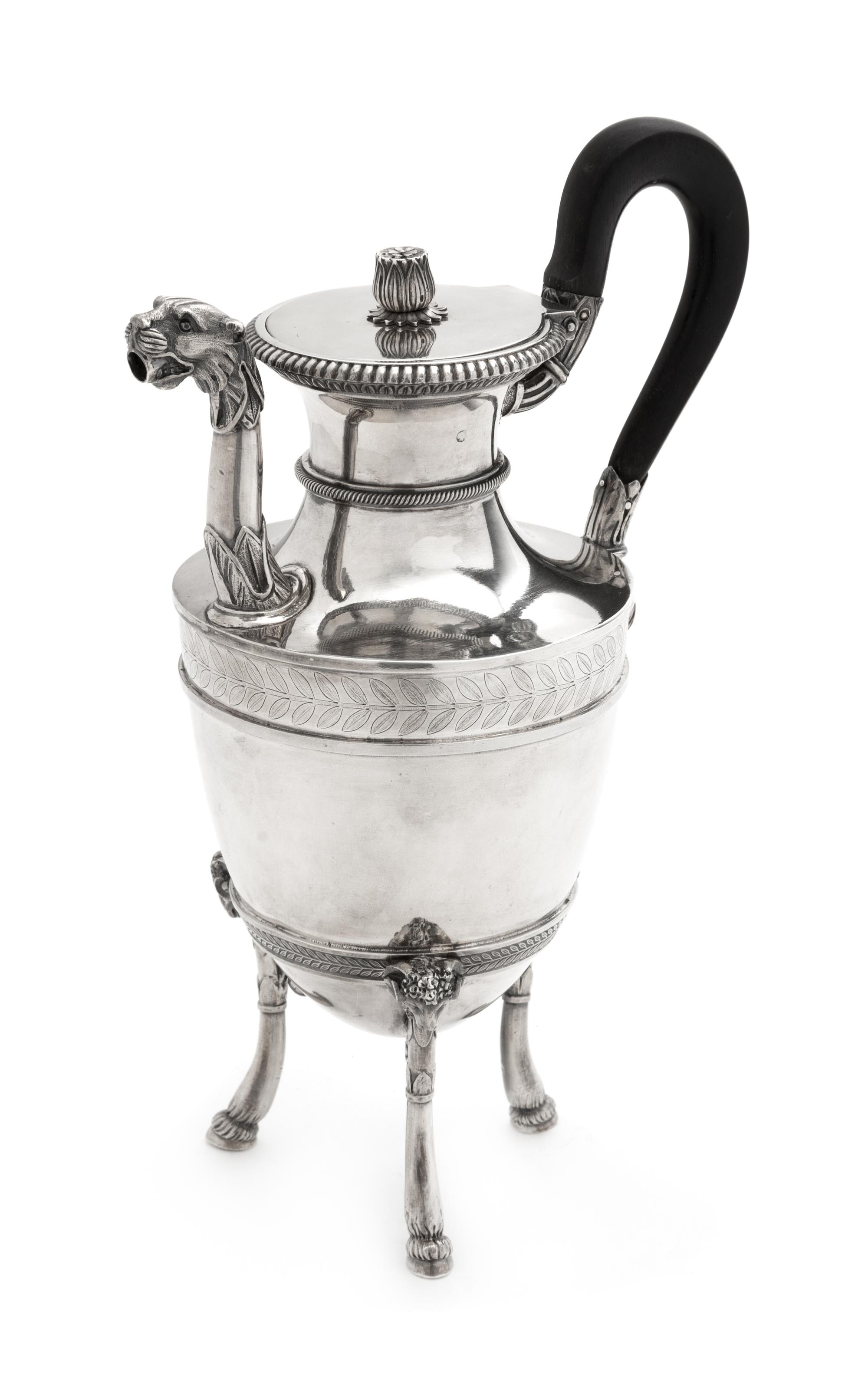 A French Silver Coffee Pot, Jean-Baptiste-Claude Odiot, Paris, First Quarter 19th Century, the hinged top with a blossom finial, the sp