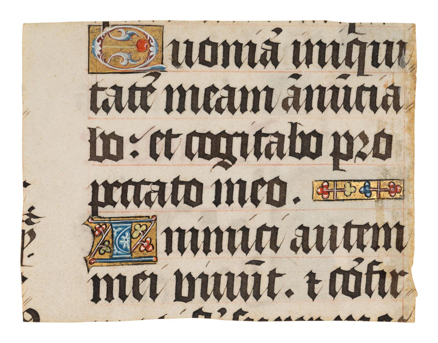 ROBERT BOYVIN (documented Rouen, 1480-1536) A partial leaf from a Dominican Antiphonal, including a historiated initial ‘M’ of a Dominican Monk in Prayer, in Latin, illuminated manuscript on parchment [France, Rouen, c. 1490-1500]