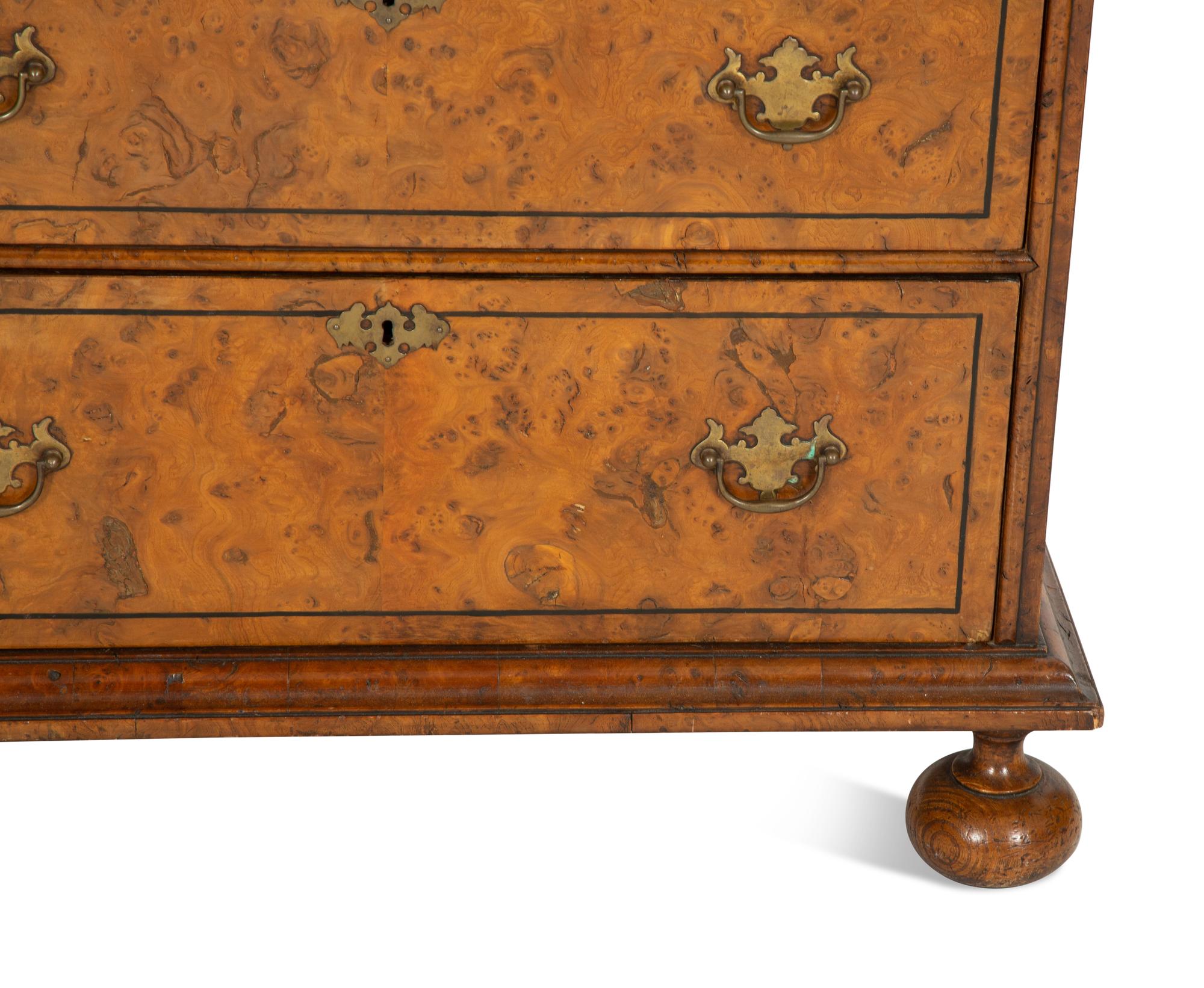 A George I Style Burl Walnut Parquetry Chest of Drawers