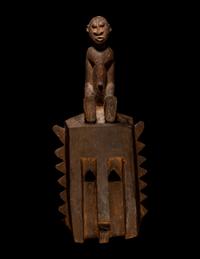 Two Dogon Wood Masks with Figures