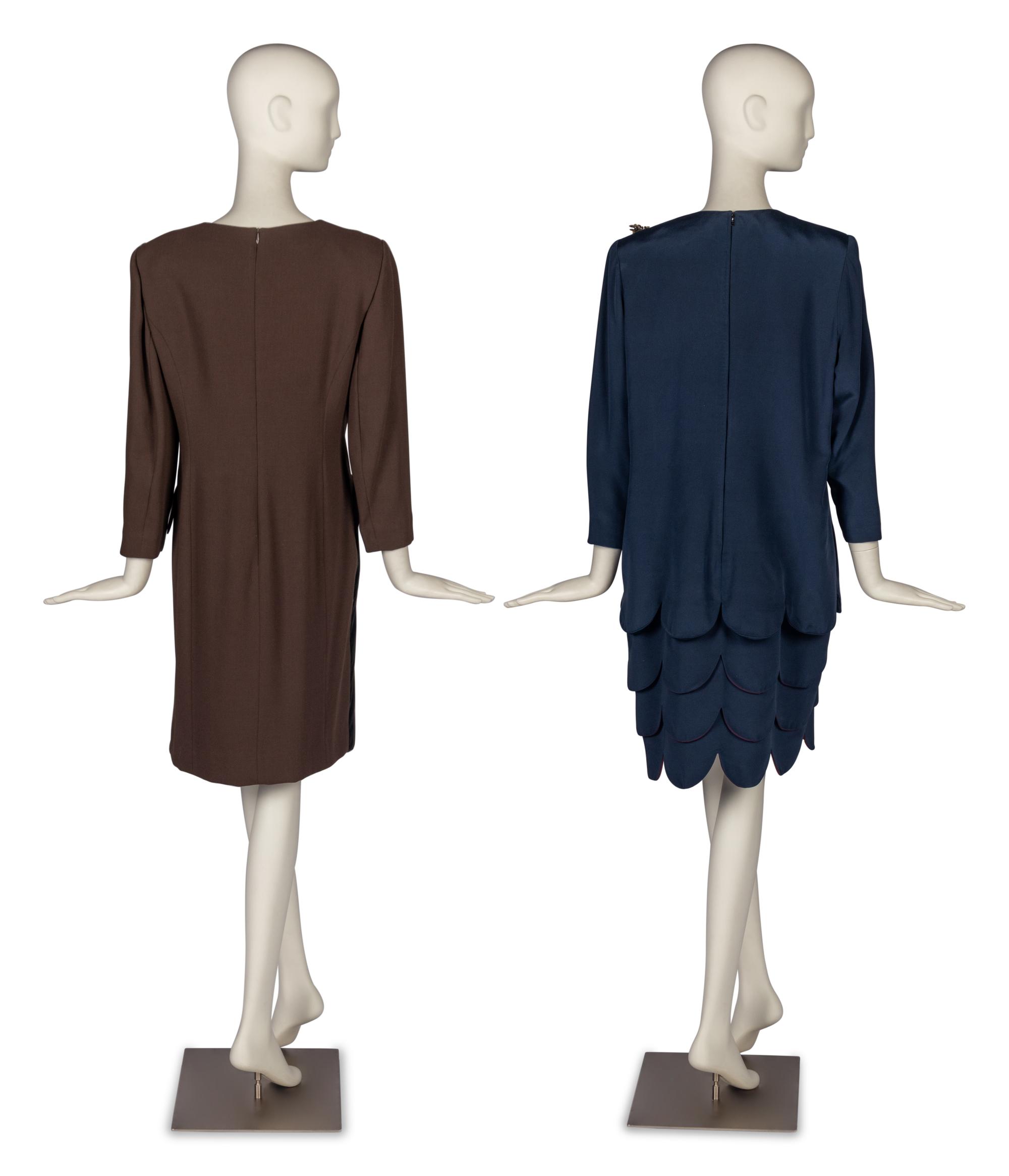 Two Dresses by Travilla and Mimmina with Three Brooches