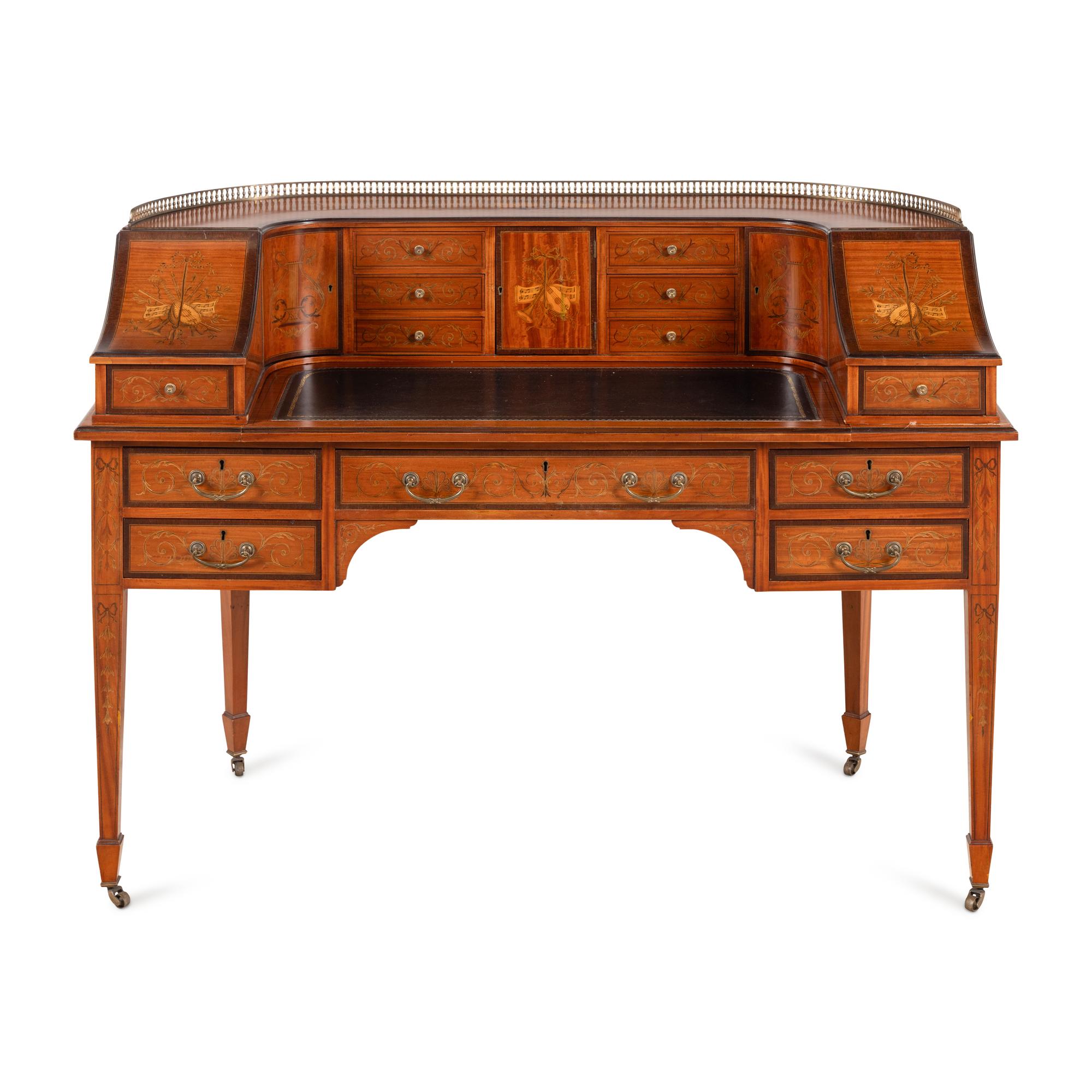 An Edwardian Satinwood and Marquetry "Carlton House" Desk
