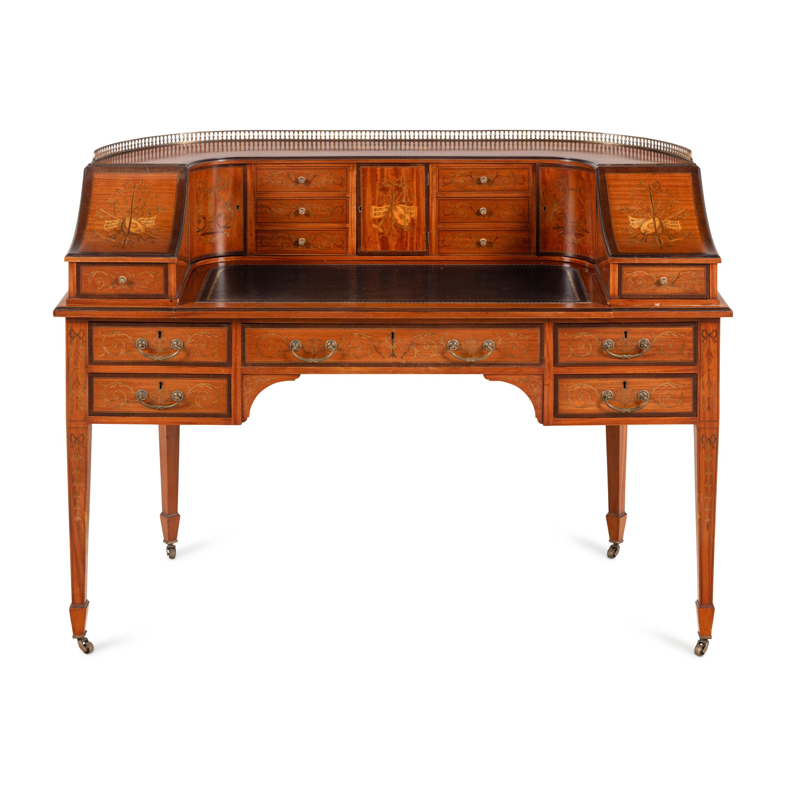 An Edwardian Satinwood and Marquetry "Carlton House" Desk