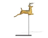 A Large Molded Copper Gilded Leaping Stag Weathervane