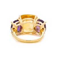YELLOW GOLD, CITRINE AND AMETHYST RING