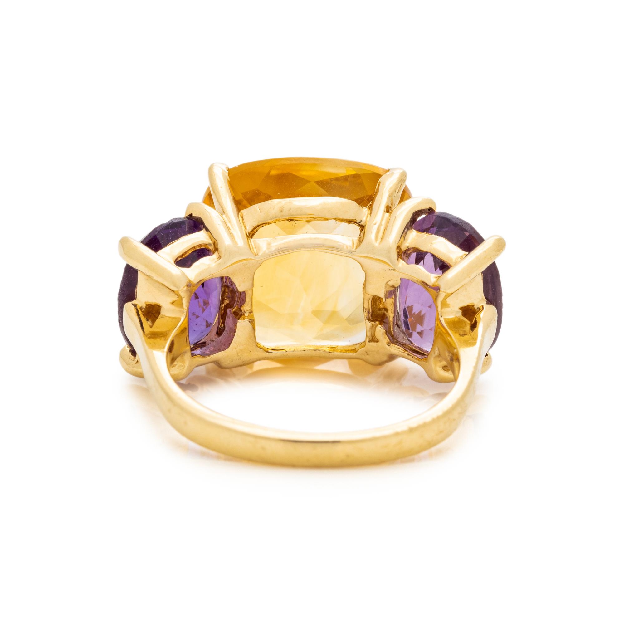 YELLOW GOLD, CITRINE AND AMETHYST RING