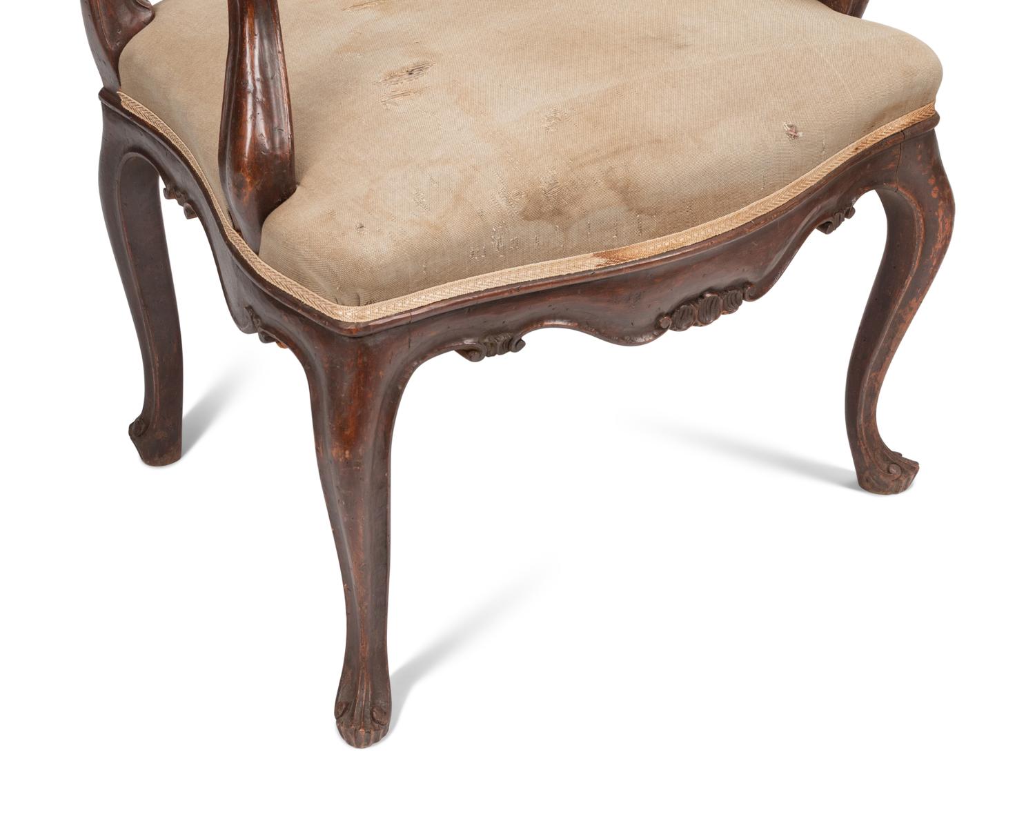 A Pair of Venetian Walnut Armchairs