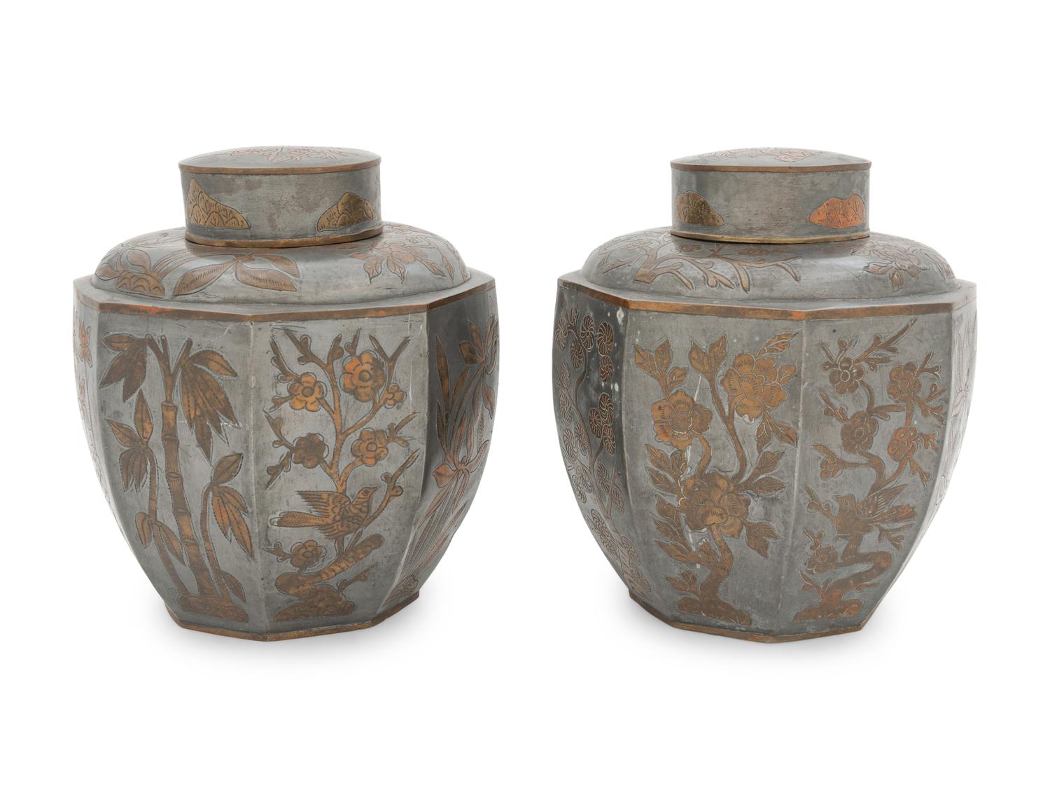 A Pair of Chinese Pewter Tea Caddies