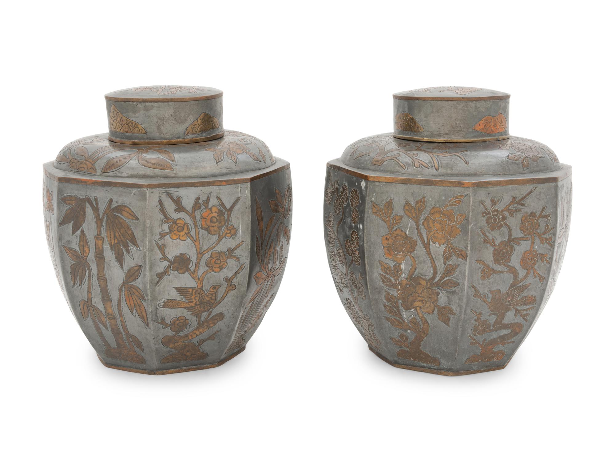 A Pair of Chinese Pewter Tea Caddies