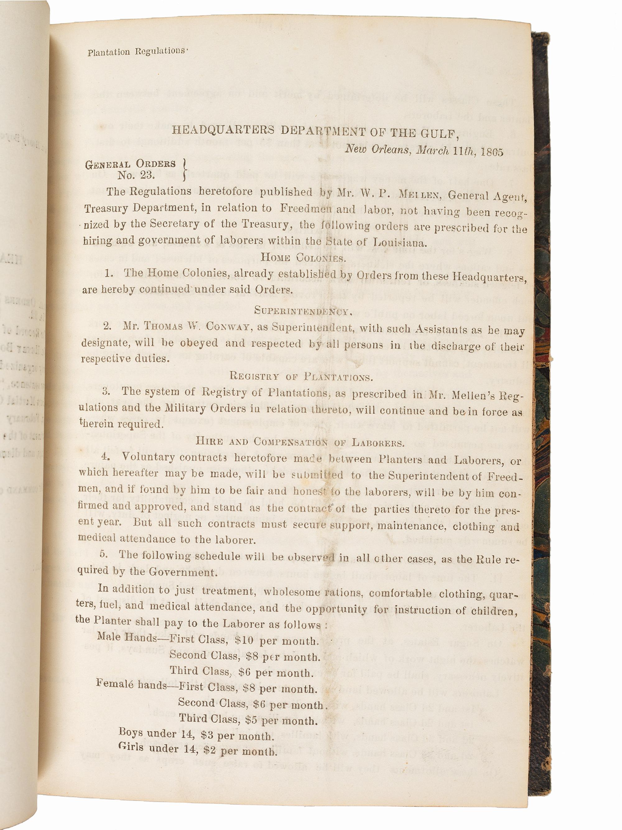 [CIVIL WAR]. Bound volume of General Orders and Circulars issued by the Department of the Gulf including orders related to Colored Troops, Freedmen, and Lincoln's Assassination, 1865.