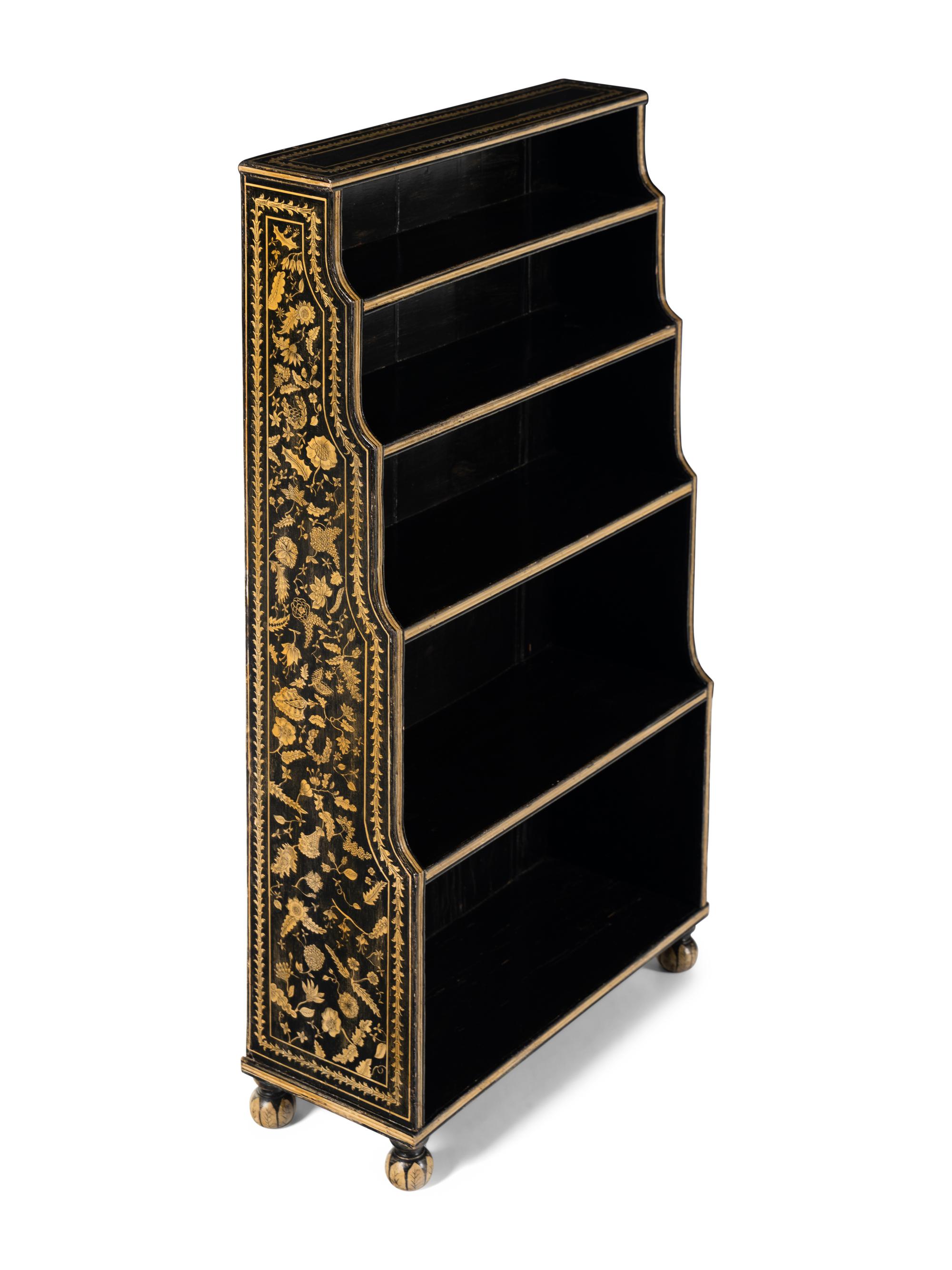 An English Penwork 'Waterfall' Bookcase