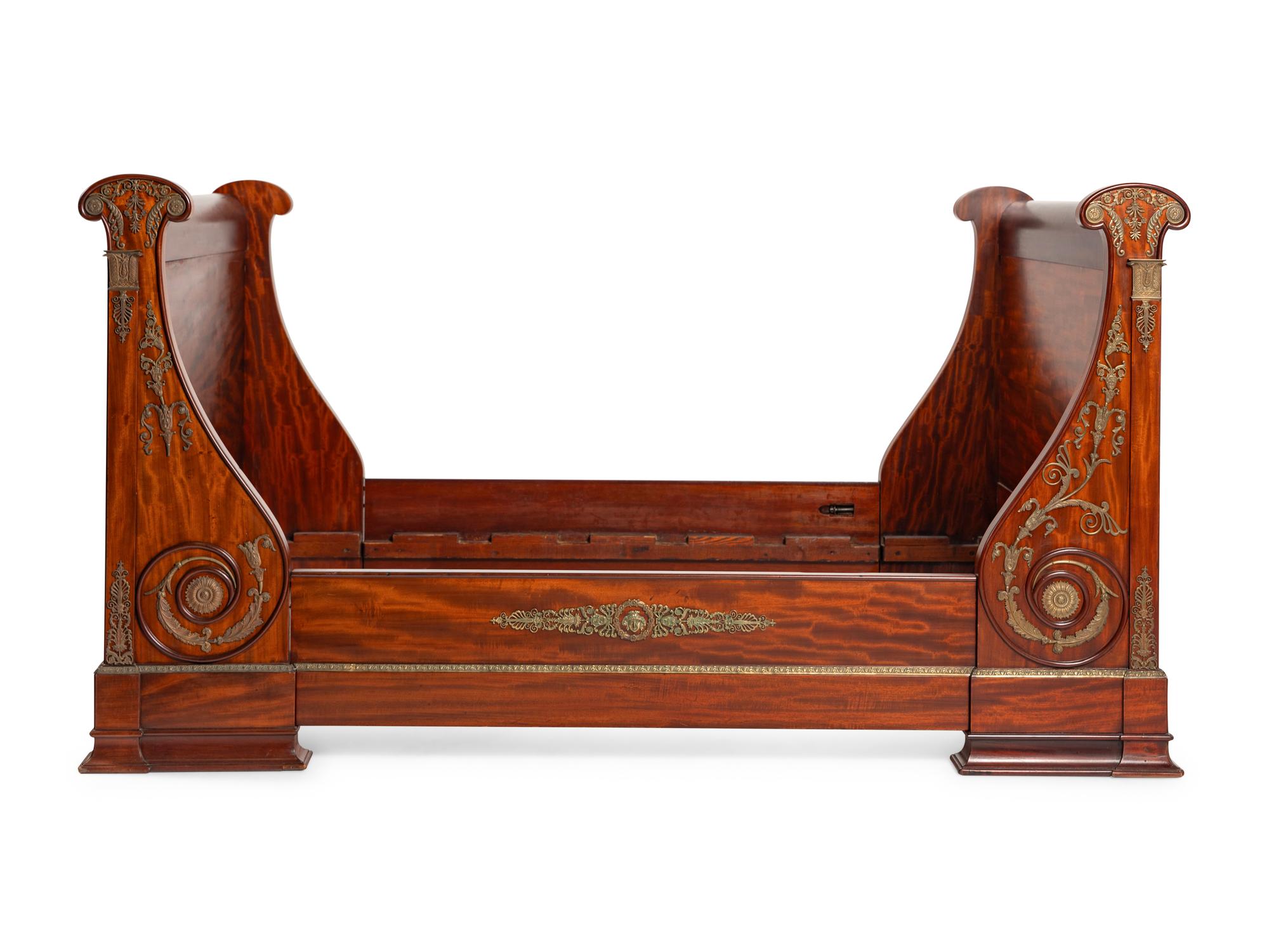 An Empire Revival Gilt Bronze Mounted Mahogany Lit En Bateau