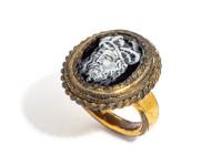 A Continental Gold and Enamel Finger Ring Depicting Christ with the Crown of Thorns