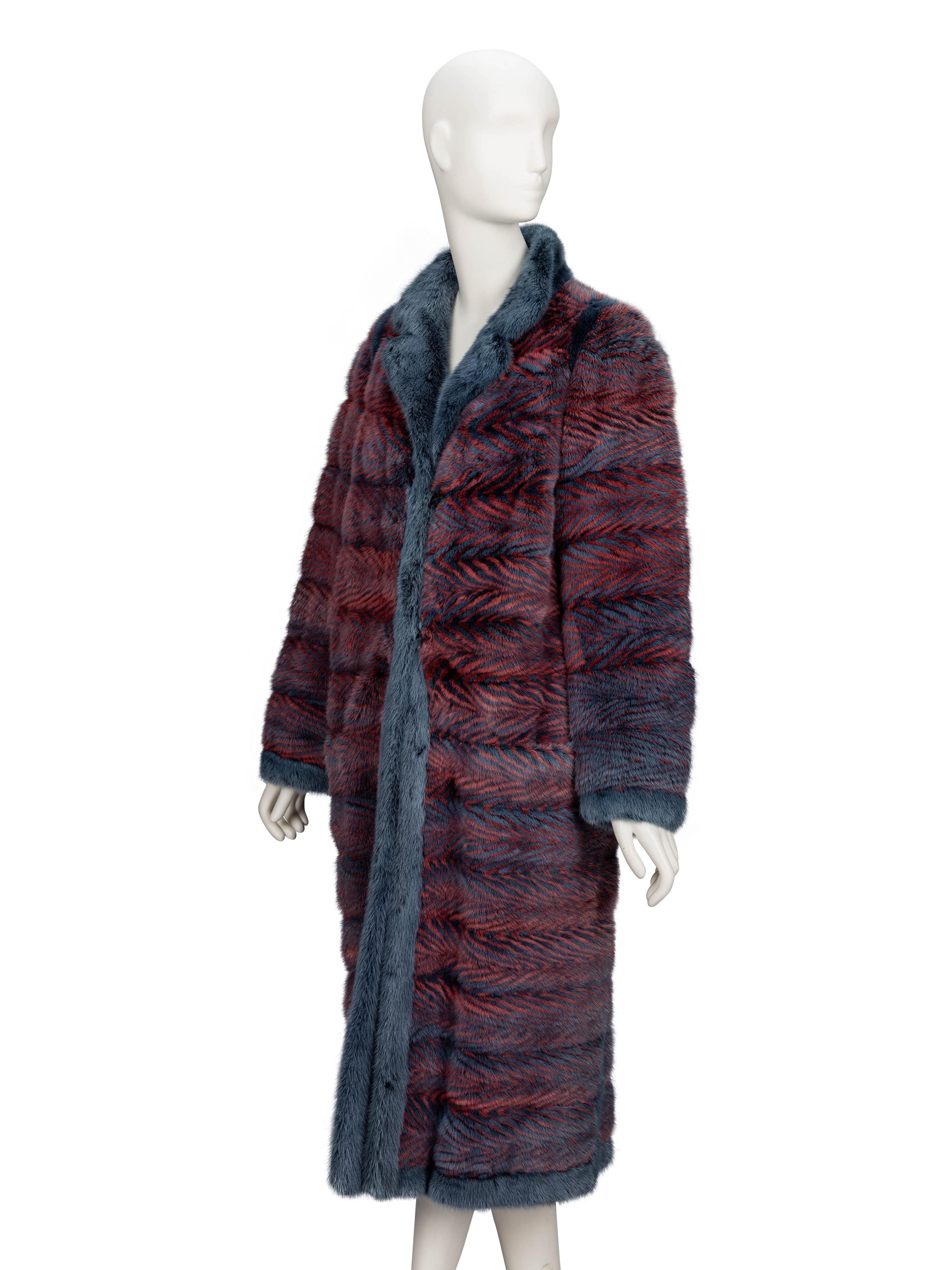 Givenchy, Red & Blue Chevron-Dyed Mink Fur Coat