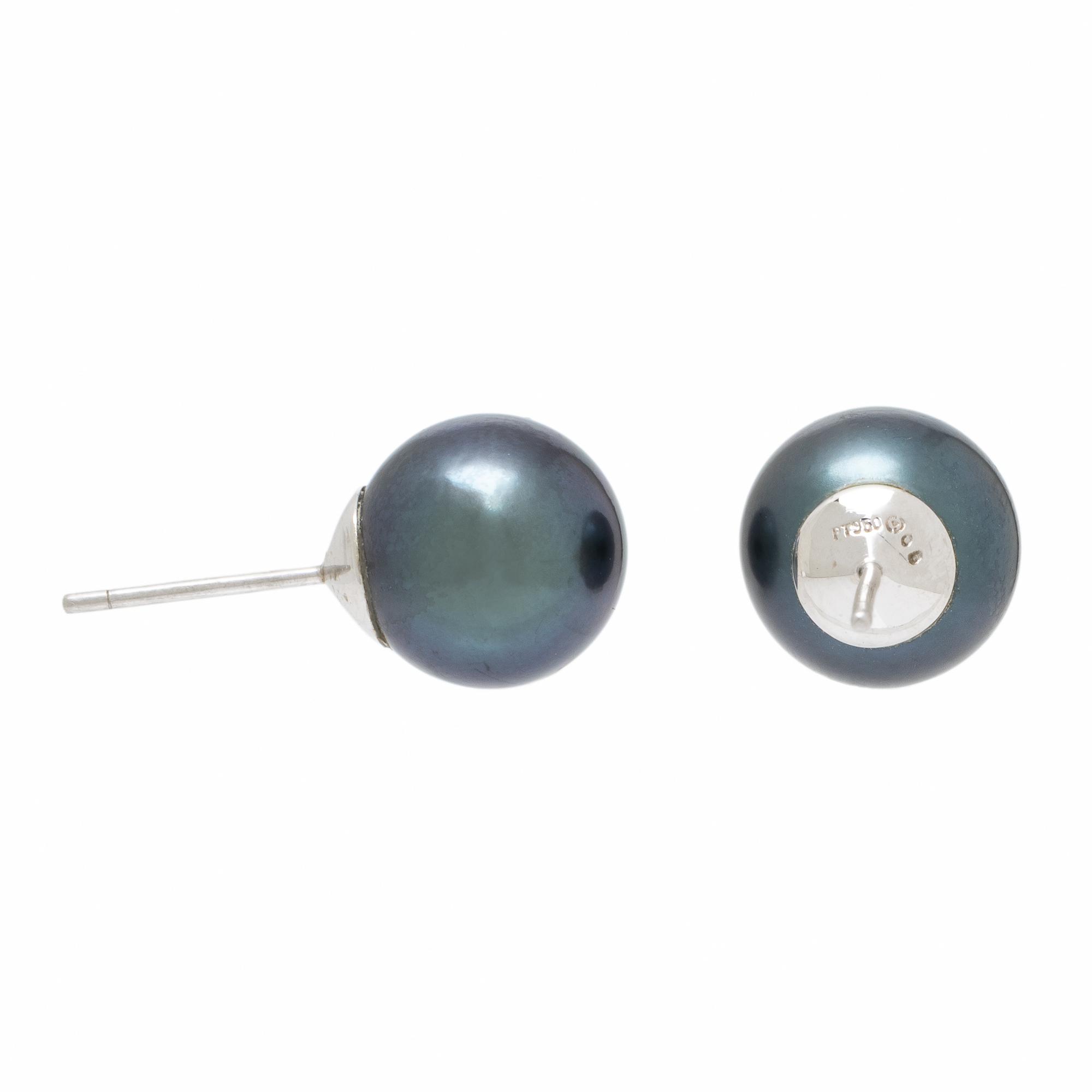 Cultured Black Pearl and Platinum Earrings