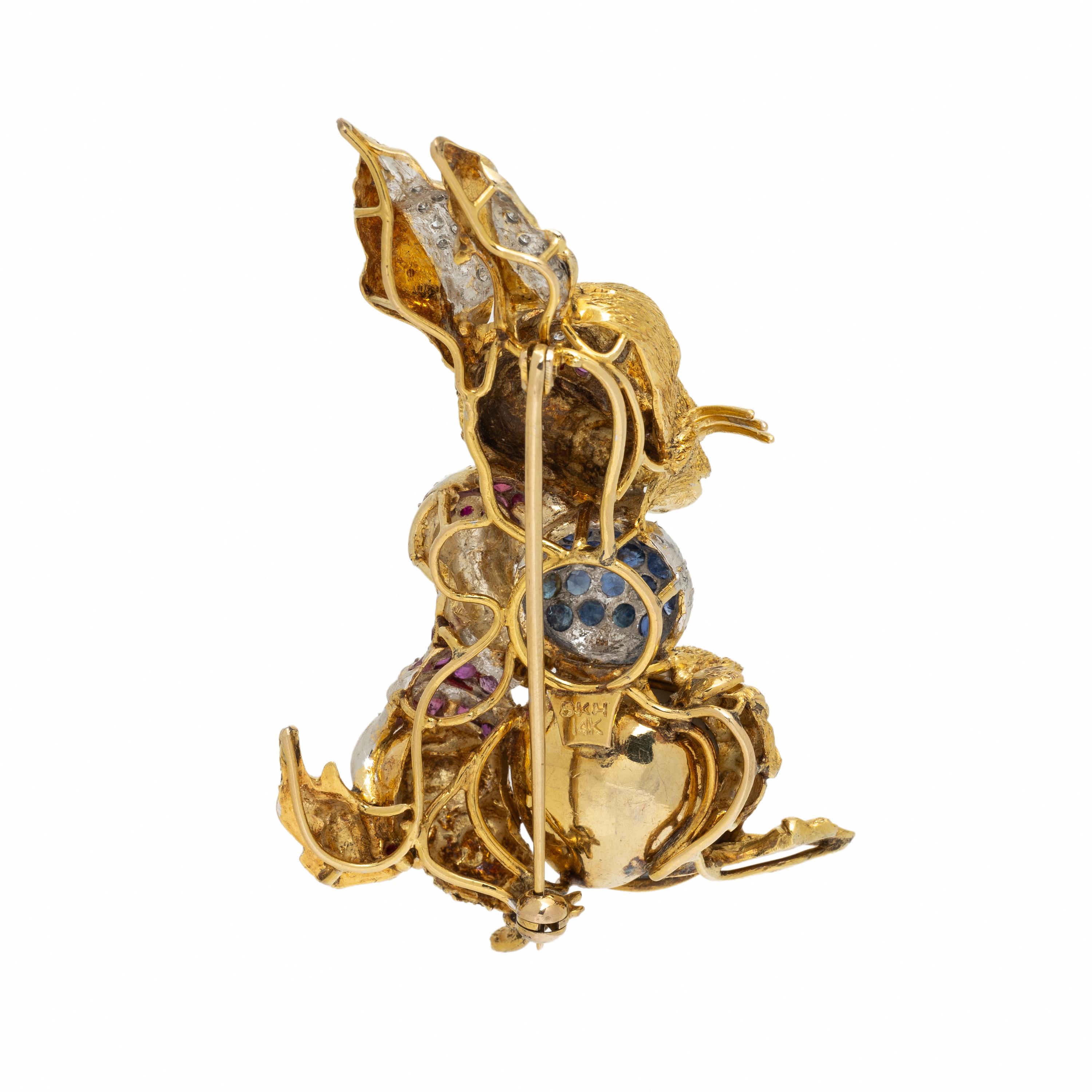 BICOLOR GOLD AND MULTIGEM BUNNY BROOCH