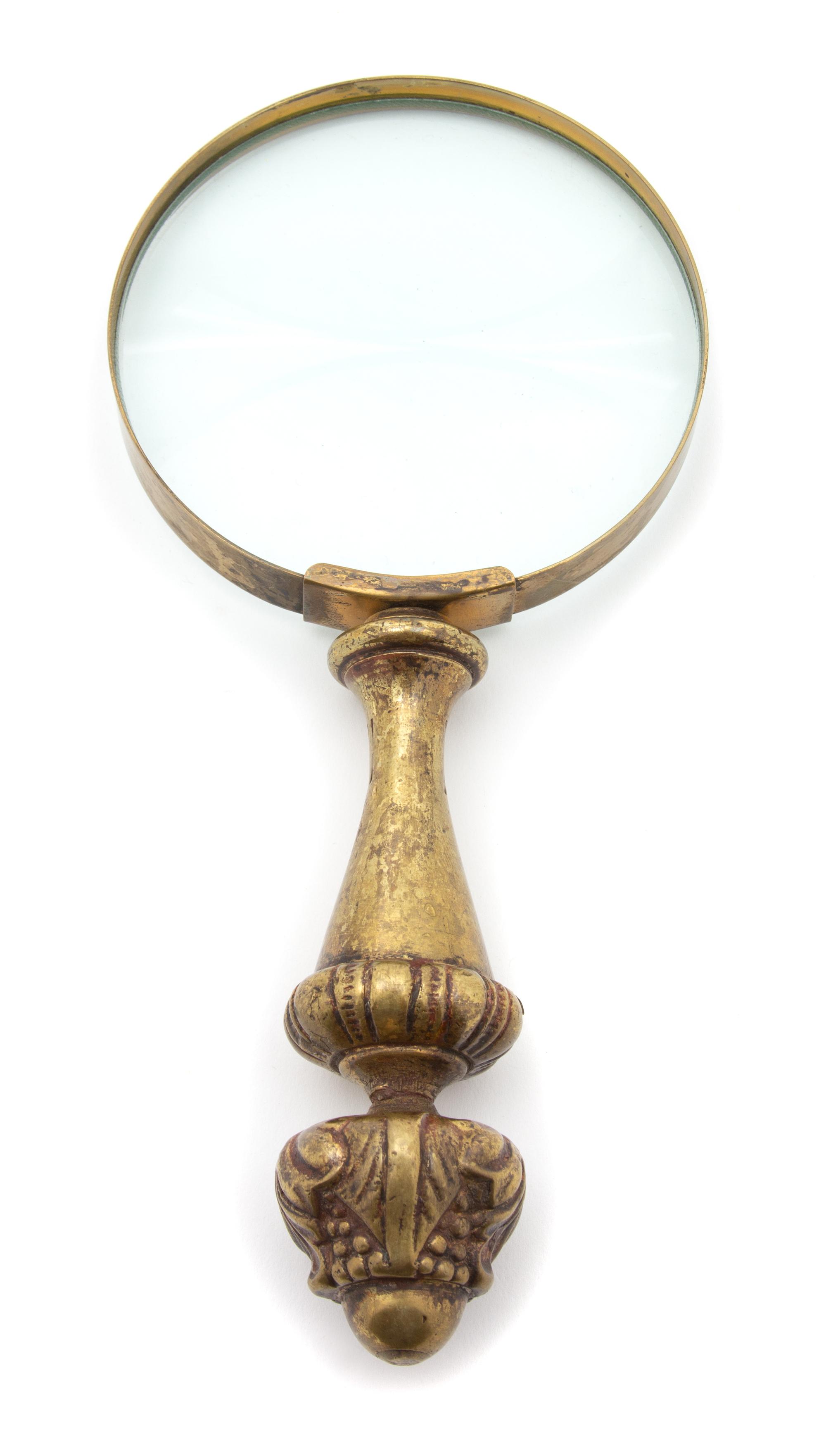 An English Brass Handled Magnifying Glass Length 9 inches. — 19TH CENTURY