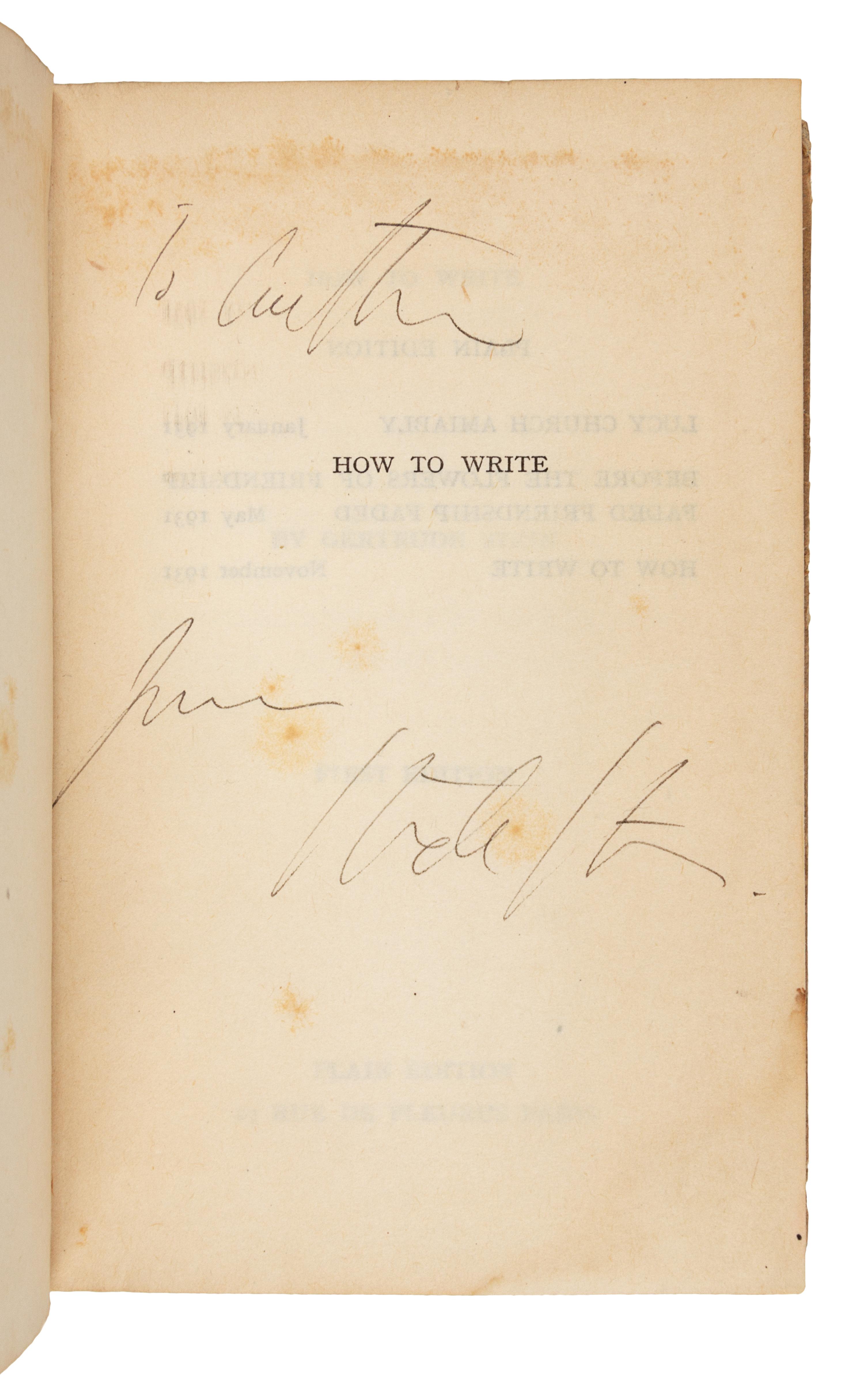 STEIN, Gertrude (1874-1946). How to Write. Paris: Plain Edition, 1931.