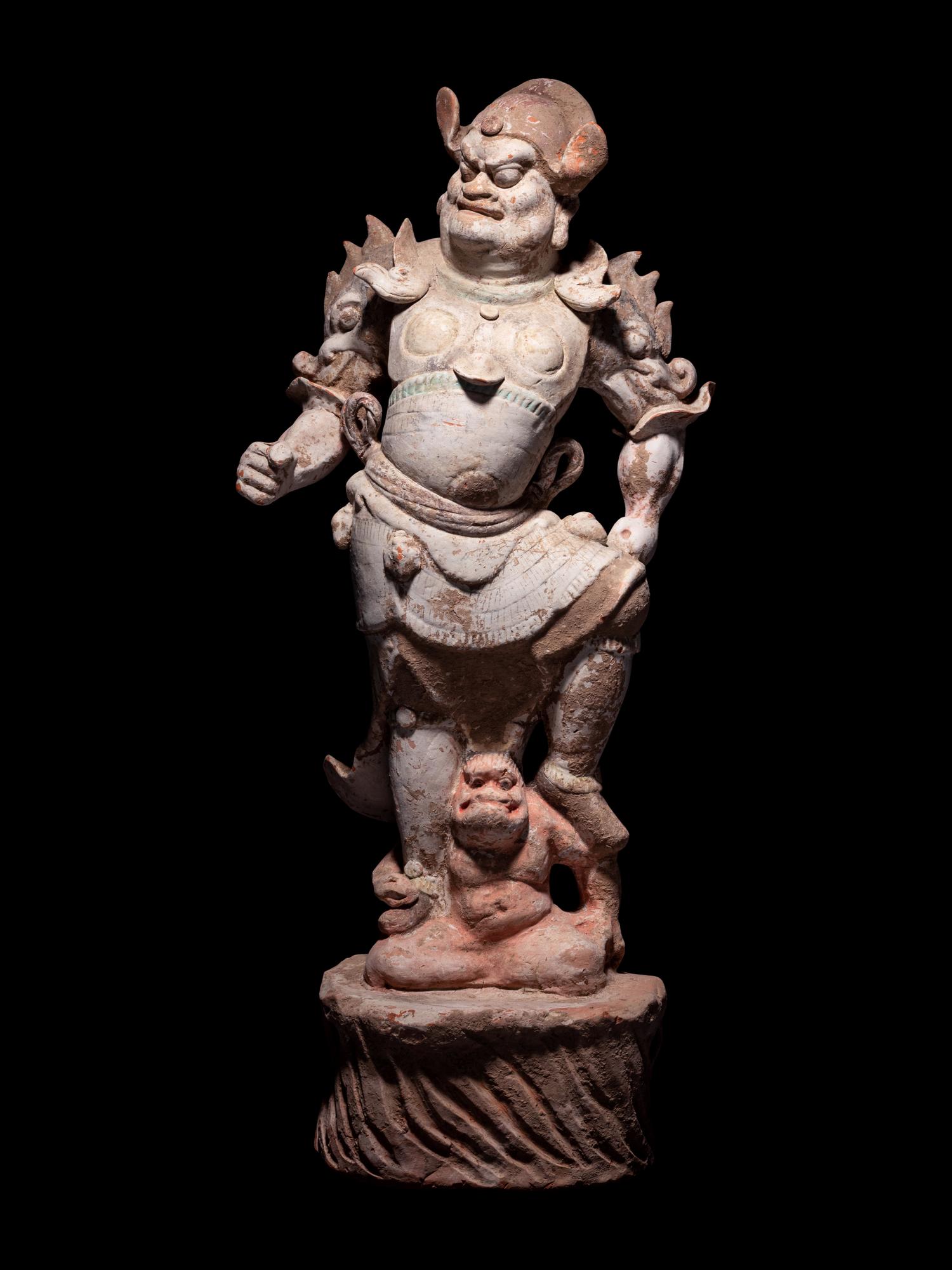 A Pair of Painted Pottery Figures of Lokapala
