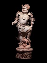 A Pair of Painted Pottery Figures of Lokapala
