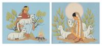 Boy with Sheep and Girl with Sheep (A Pair)