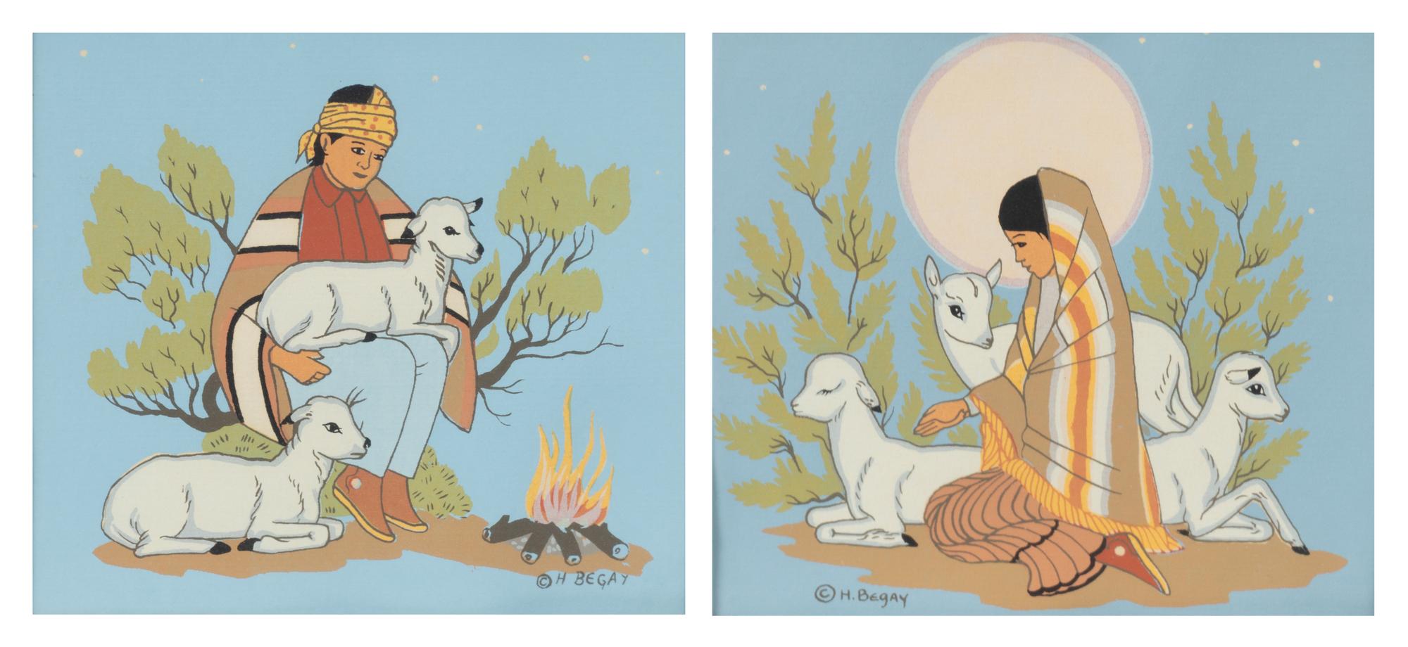 Boy with Sheep and Girl with Sheep (A Pair)