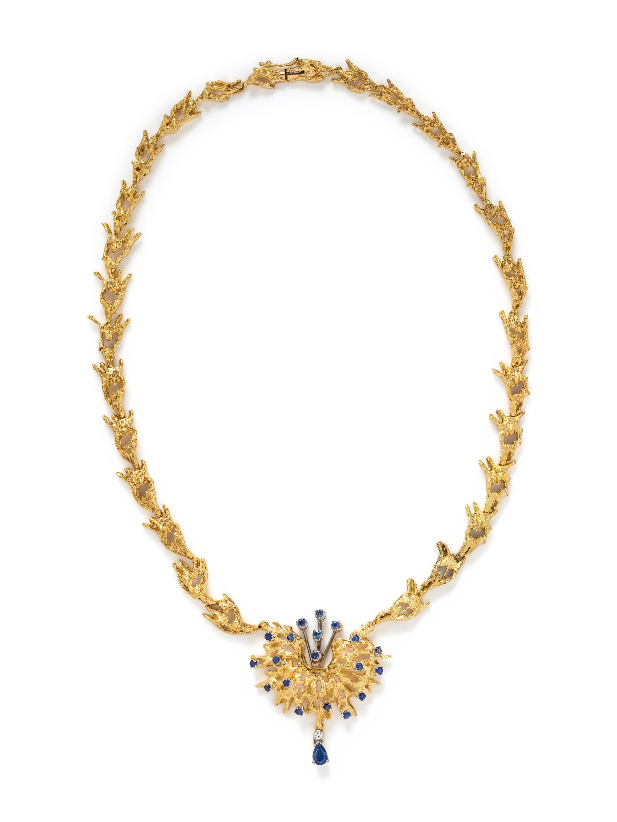 YELLOW GOLD, SAPPHIRE AND DIAMOND NECKLACE