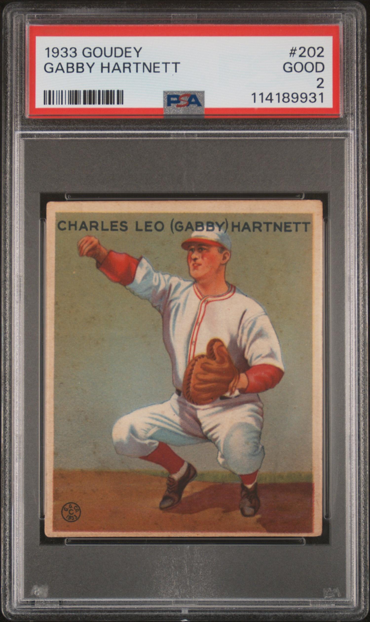 A 1933 Goudey Gabby Hartnett Baseball Card No. 202 (PSA 2 GOOD)