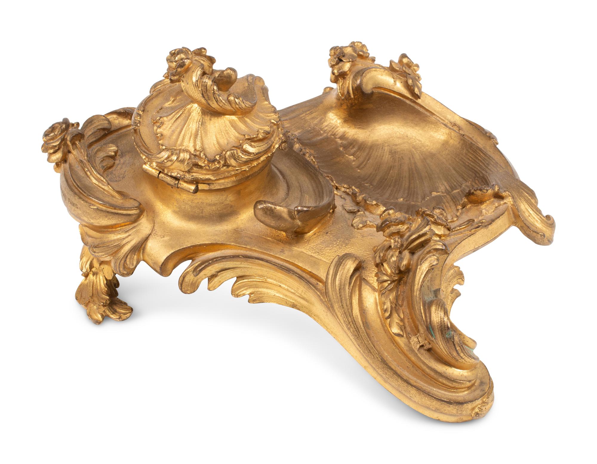 A Paul Sormani Gilt Bronze Inkwell