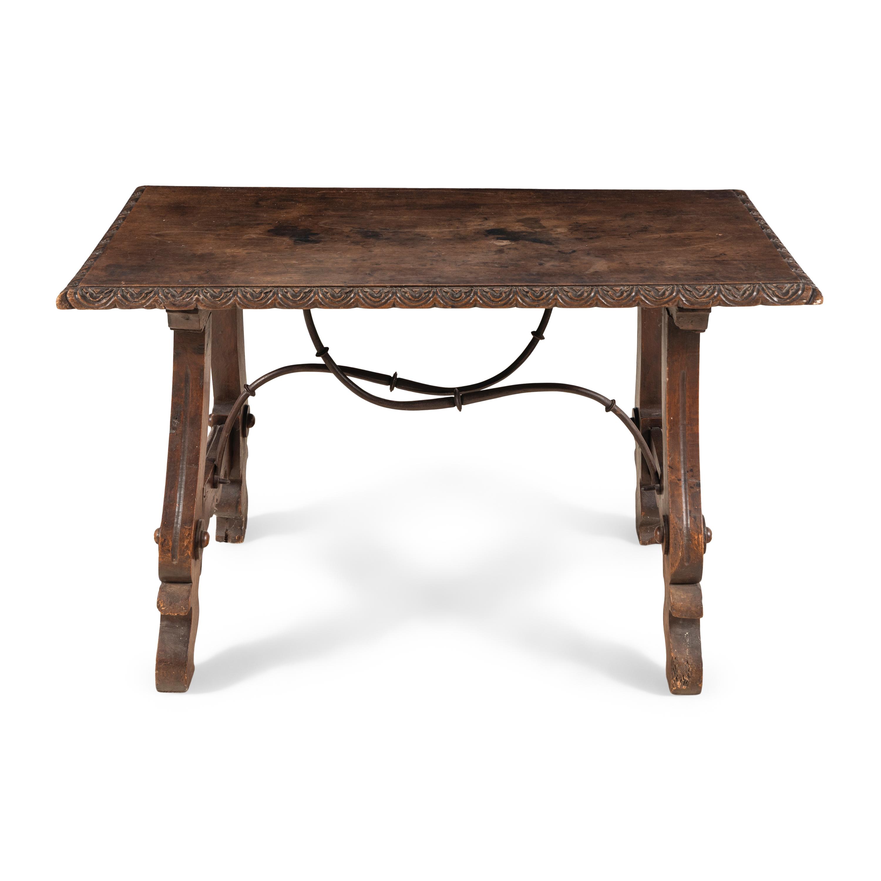A Spanish Baroque Iron Mounted Walnut Table