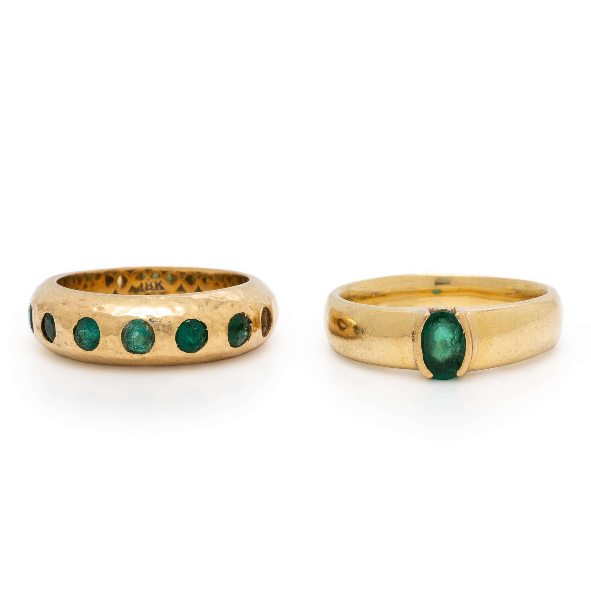 Two Yellow Gold and Emerald Rings
