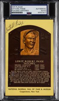 A Satchel Paige Signed Autograph Hall of Fame Postcard (PSA Encapsulated)
