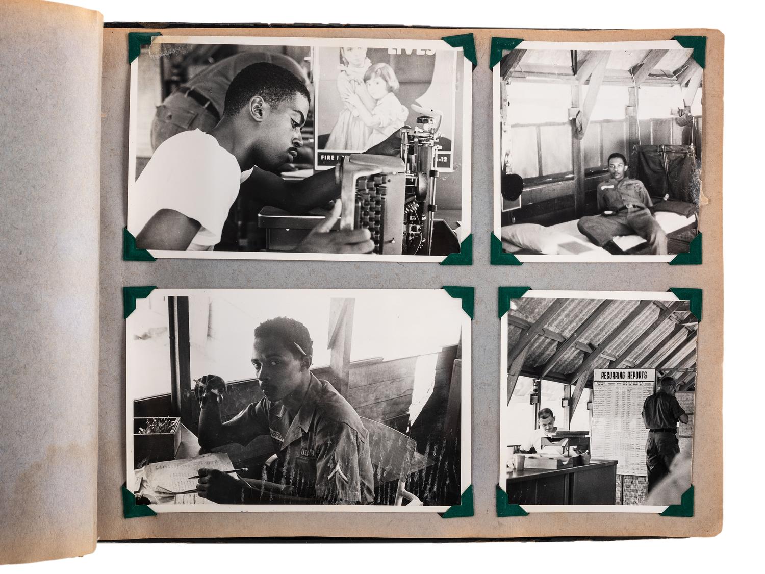 [VIETNAM]. Photo album and accompanying paperwork identified to African American US Army Sergeant Howard L. Cooper. Ca 1960s.