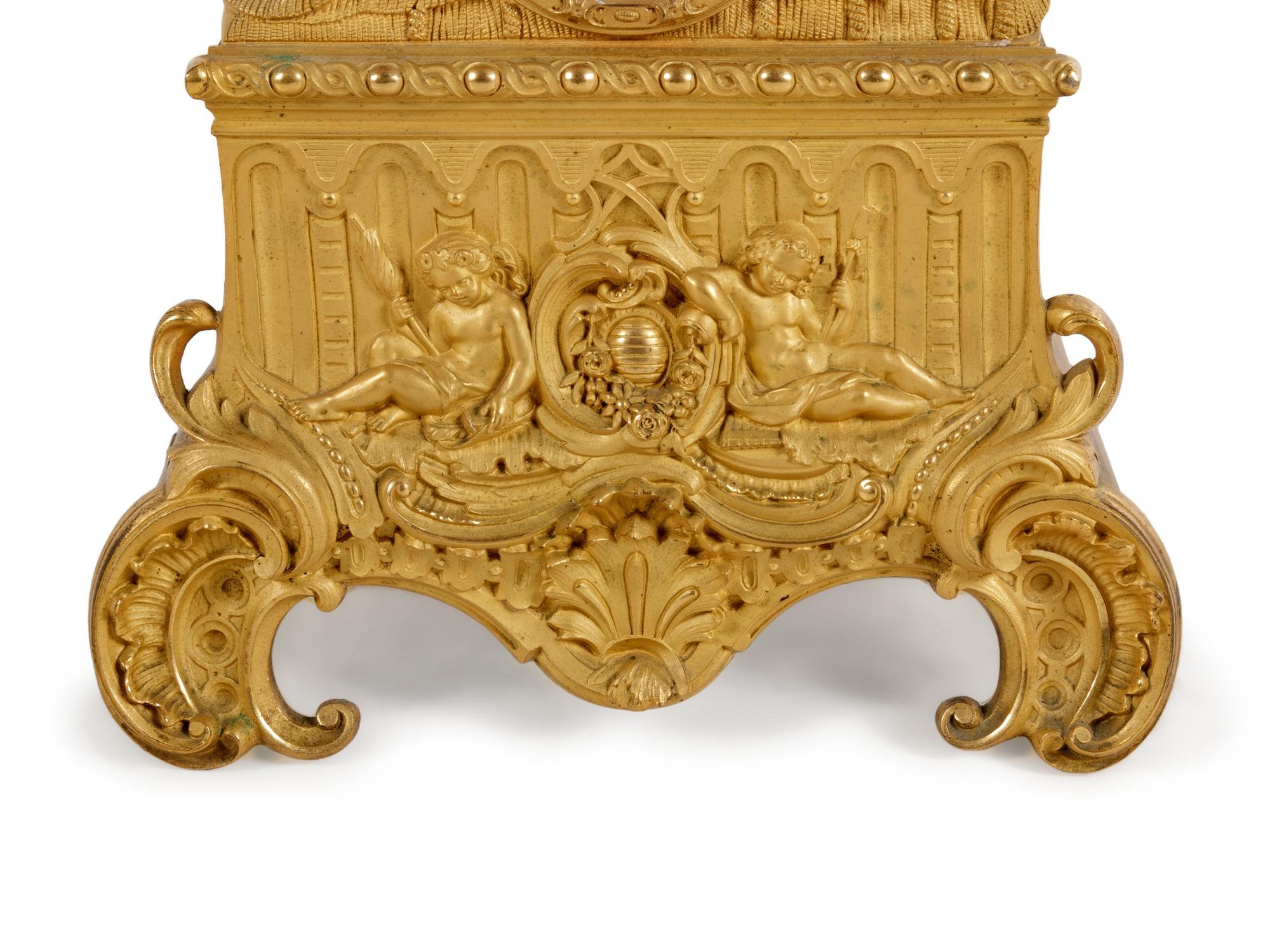 A Louis XV Style Gilt Bronze Figural Mantel Clock